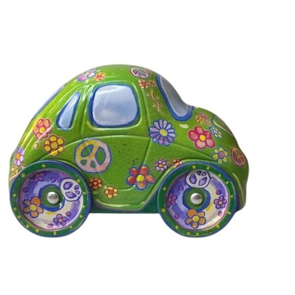 Vintage-Style Hippie Car Tin Box With Floral Peace Design & Detachable Halves - Picture 1 of 6